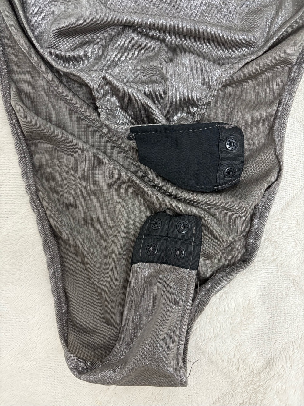 Zara Metallic Asymmetric Shoulder Long Sleeve Bodysuit — Silver - Picture 3 of 3